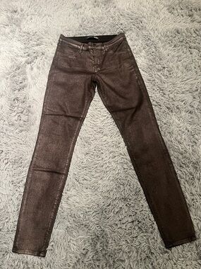 J Brand for Neiman Marcus Metallic Bronze Skinny Jeans